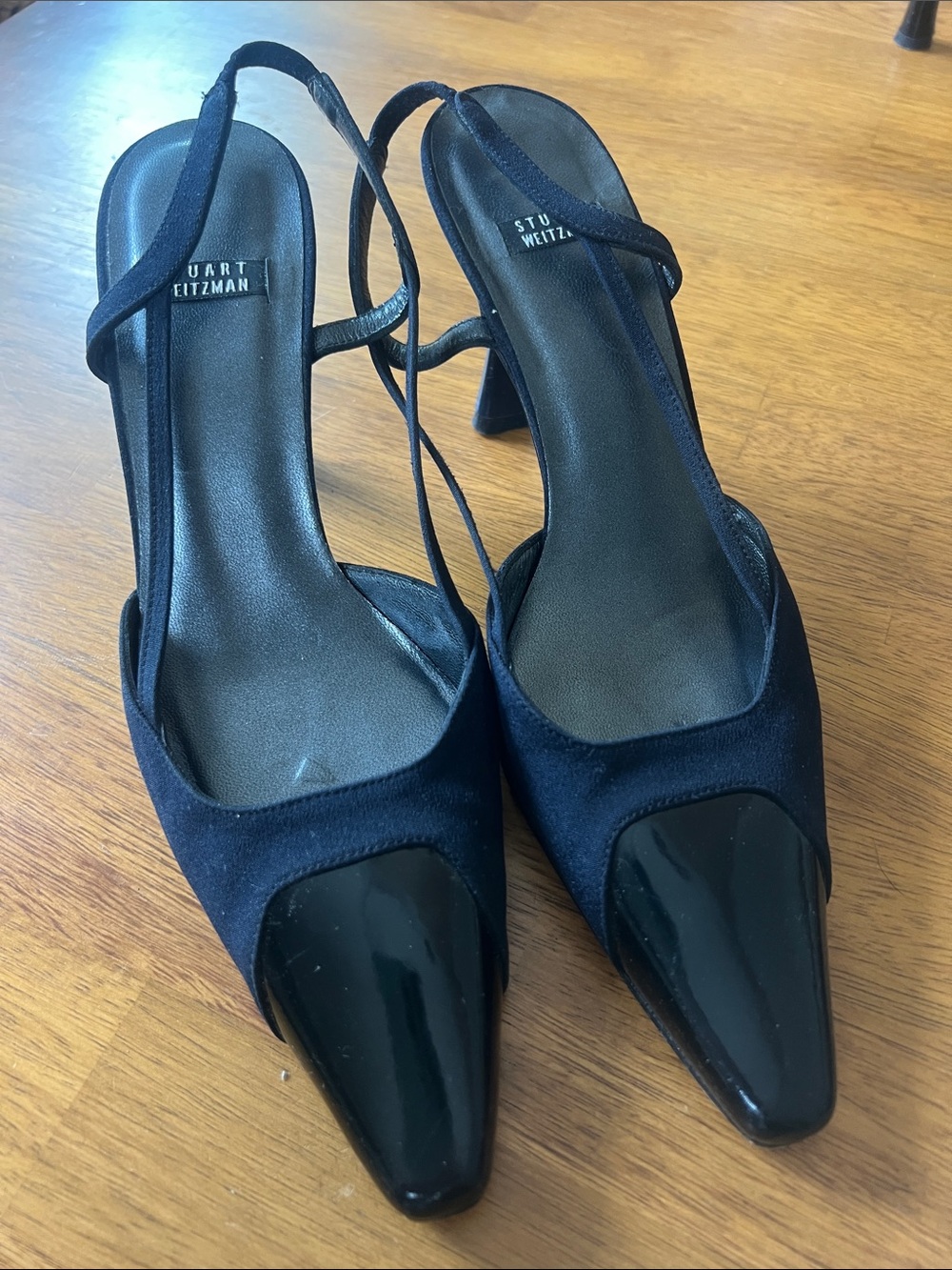 Stuart Weitzman Black Patent Pointed Toe Slingback Heels